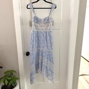 KARINA GRIMALDI IRMA EYELET MIDI DRESS Blue Floral Eyelet Ruffle sleeve Small